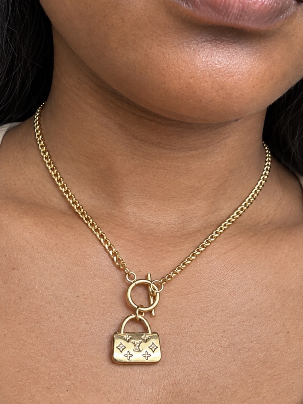 Gold Chain Necklace with Handbag Charm - Women's Jewelry